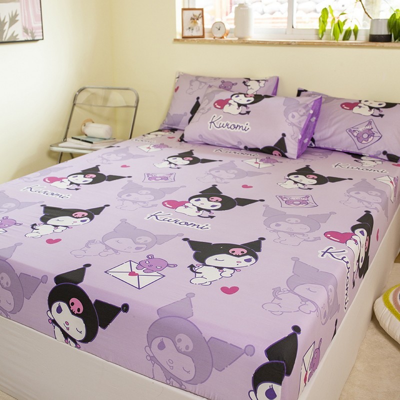 ผ้าปูที่นอน Sanrio Kuromi Print Bed cover ปลอกหมอนการ์ตูนน่ารัก ผ้าปูที่นอน