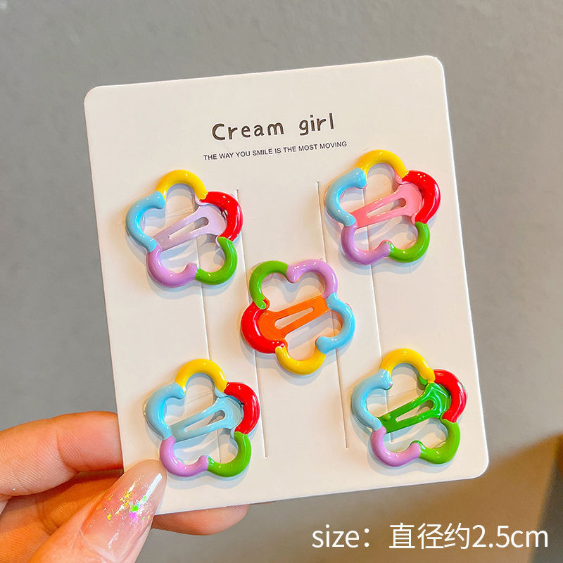 กิ๊บติดผมดอกไม้สีลูกกวาดสําหรับเด็ก 5 แพ็คพร้อมหน้าม้าน่ารักและกิ๊บหักเครื่องประดับผม - รูปที่ 6
