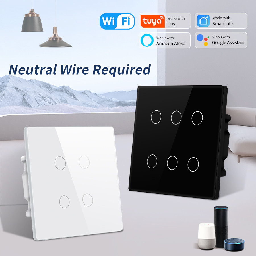 Tuya Wifi Smart Switch เซ็นเซอร์สัมผัส 1/2/3/4 แก๊งค์ไฟสวิตช์ไฟสวิตช์การควบคุมเสียงทำงานร่วมกับ Alexa Google Home