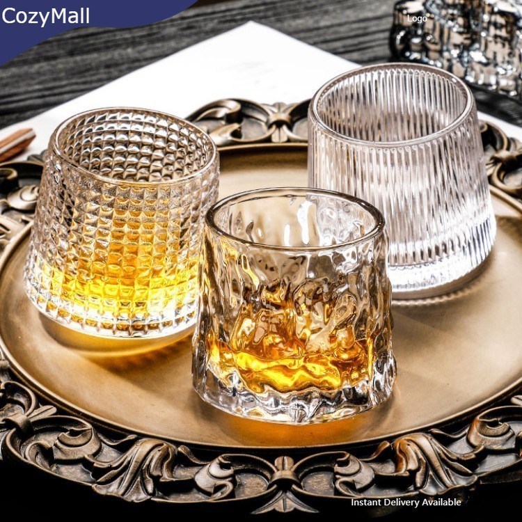 ถ้วยหมุนความคิดสร้างสรรค์ที่เรียบง่าย แก้ววิสกี้ แก้วอเนกประสงค์พร้อมสายคล้องถ้วยและที่รองแก้ว ถ้วยน้ำผลไม้ แก้วคริสตัล