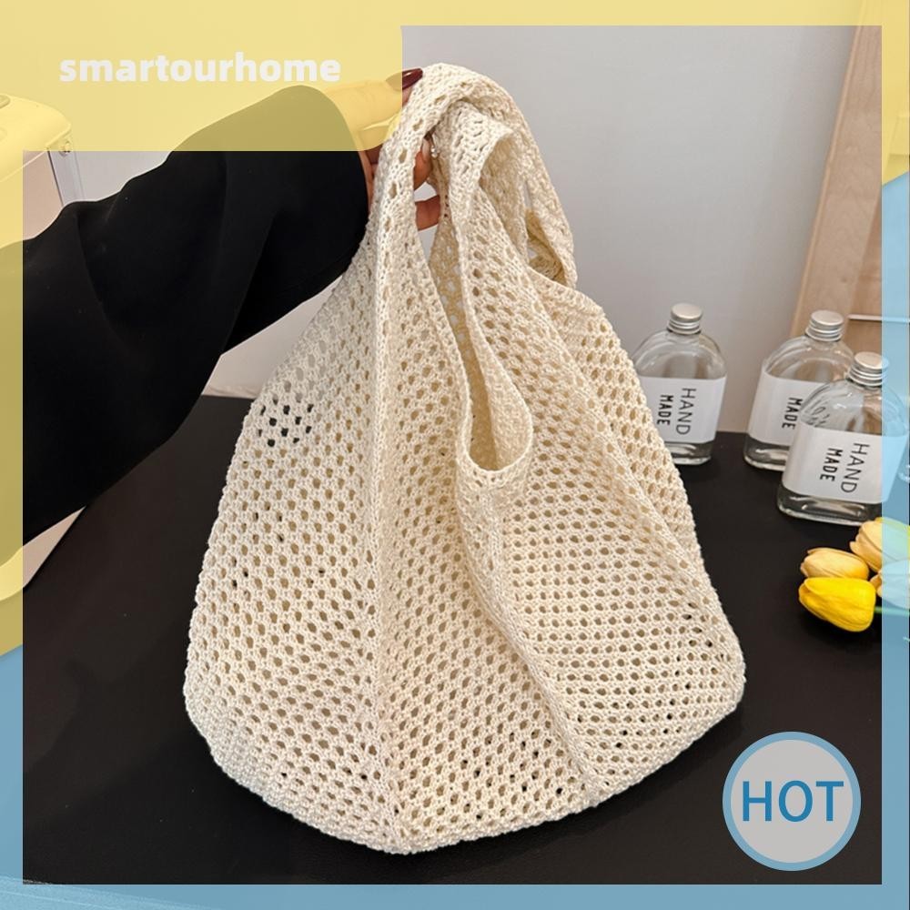 [smartourhome.th] กรุงเทพฯ มีสินค้าในสต็อก Women Crochet Tote Bag Fashion Knitted Bag Hollow Out Tote Bag for Summer Beach