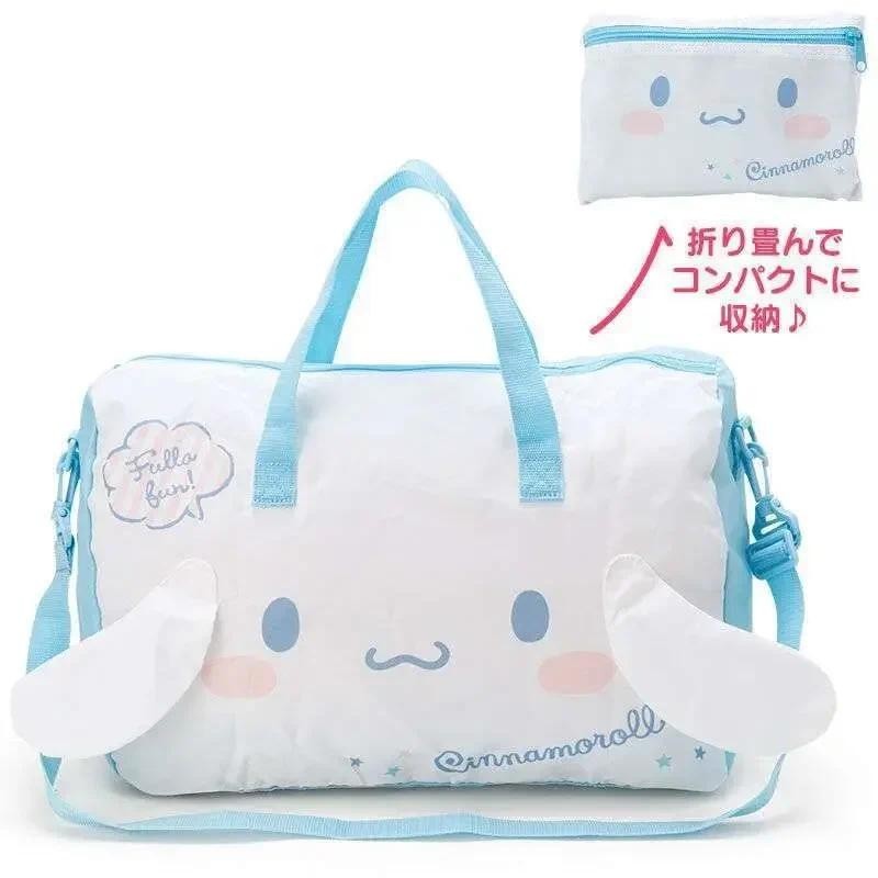 Sanrio Hello Kitty Cinnamoroll การ์ตูนพับกระเป๋าเดินทางผู้หญิง Carry-on Duffel กระเป๋า Crossbody กระเป๋าปรับรถเข็น