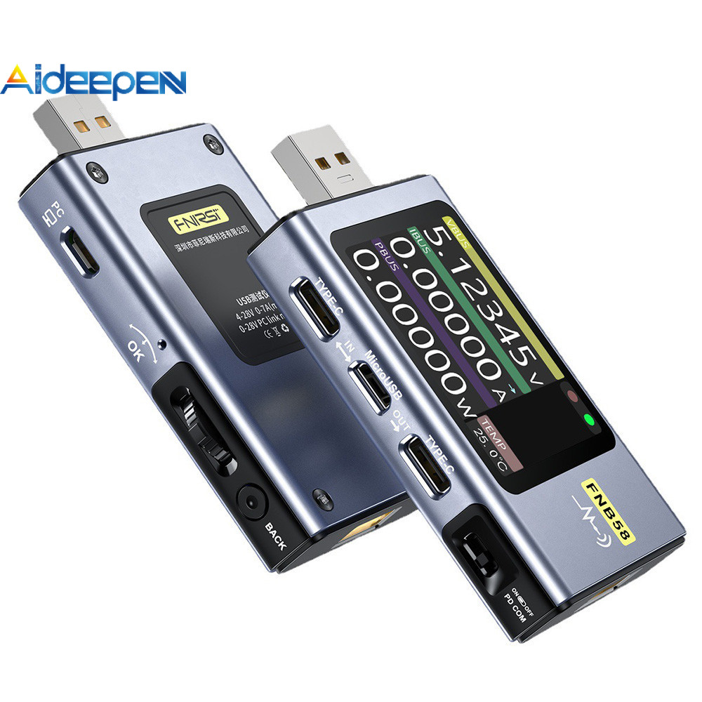 Aideepen FNIRSI FNB58 Type-C Fast Charge Test USB แรงดันไฟฟ ้ ามิเตอร ์ โวลต ์ มิเตอร ์ แอมป ์ มิเตอร ์