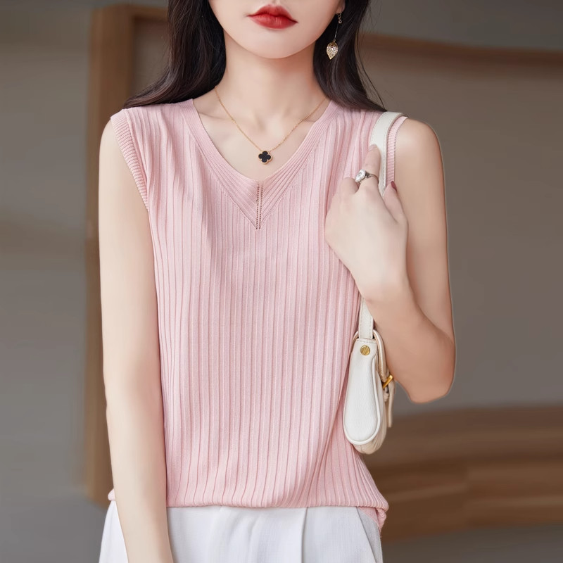 Plus ขนาด S-3XL ผู ้ หญิงถักถังแขนกุดสี V คอหญิง Camisoles แฟชั ่ นสีขาวสีดําฤดูร ้ อน Crop Tops