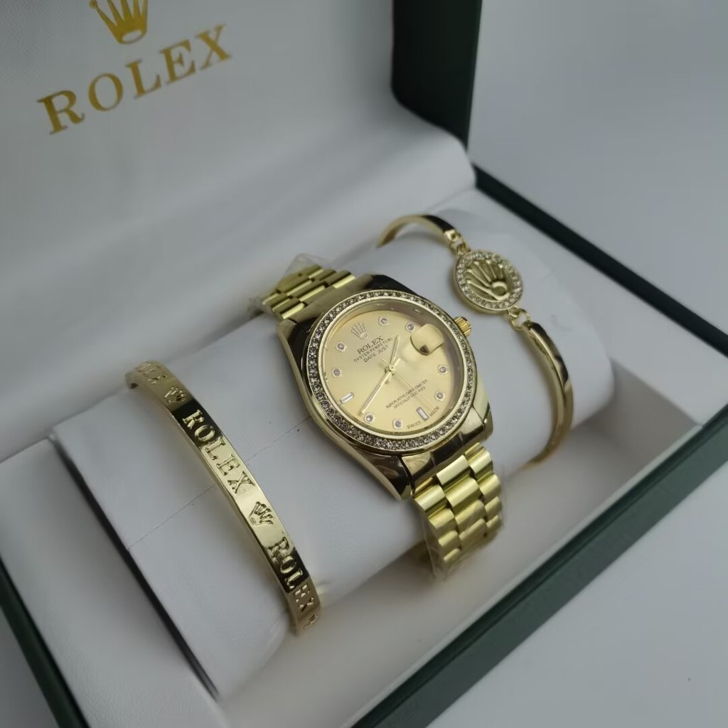 Rolex ชุดสามชิ ้ น 1027 เพชรแกะสลักหรูหรานาฬิกา