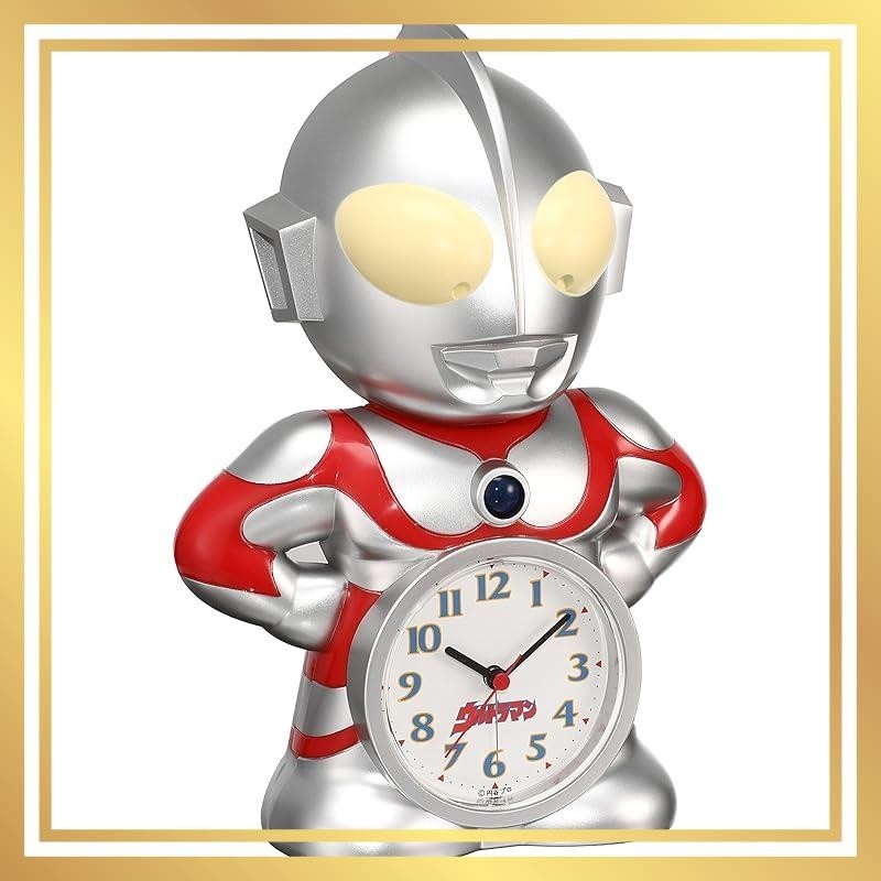Seiko clock, alarm clock, Ultra Man character type, talking alarm, analog JF336A Seiko, silver, 23.7×16.7×12cm.