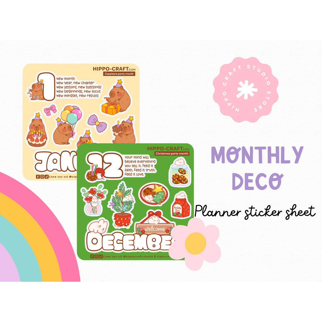 12 month deco sticker | Planner sticker sheet สติ๊กเกอร์รายเดือน การ์ตูนน่ารัก แพลนเนอร์สติ๊กเกอร์
