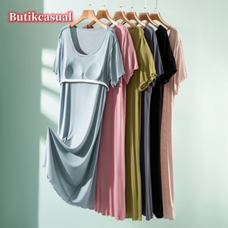 เสื้อชั้นในสตรี ชุดมิดิเบาะ Modal comfort ชุดนอน 2024 ฤดูร้อ…