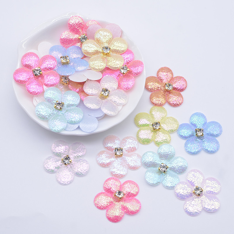 40 ชิ้น 27 มิลลิเมตร Bling Rhinestone ดอกไม้ Applique แพทช์สําหรับเสื้อผ้าหมวกหัตถกรรมอุปกรณ์เย็บผ้า DIY Headwear กิ๊บติดผมตกแต่ง