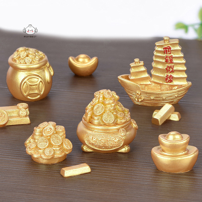 {maybest} Feng Shui มงคล Fa Cai Money Tree Gold Ingot Bag Lucky Fortune Spring Festival Mascot Desktop Ornament Car Home Decor Craft {TH}