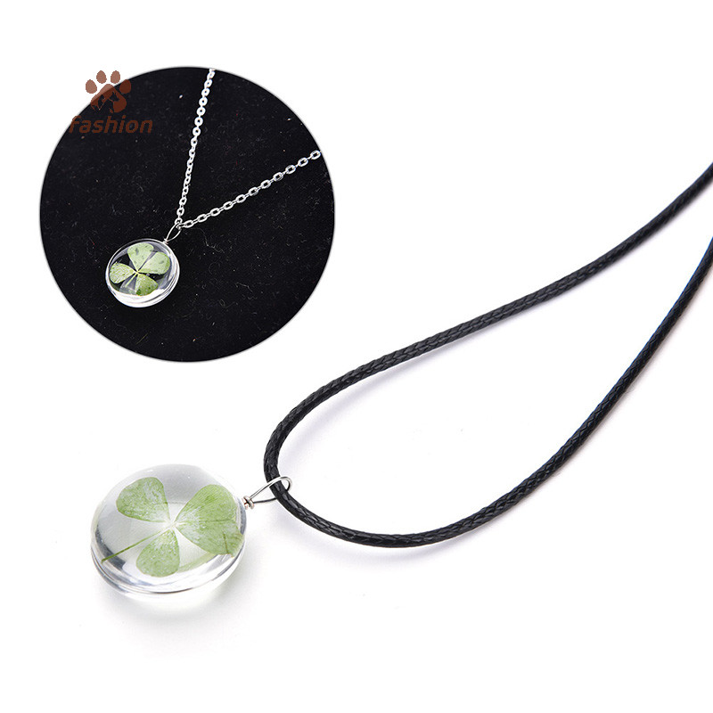[ แฟชั ่ น ] Real Green Lucky Shamrock Four Leaf Clover Round Pendant Necklace Friends Gift, {TH }