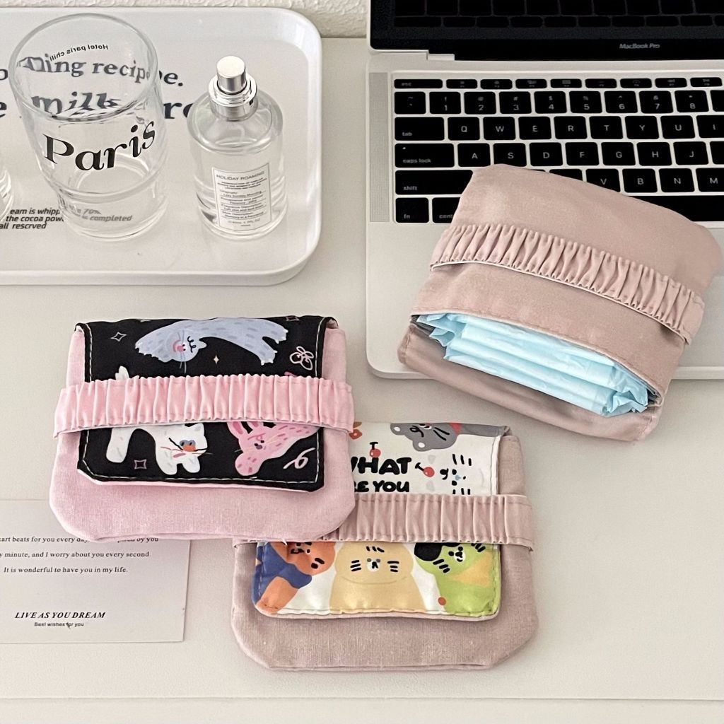 การ ์ ตูนแมวสุขาภิบาลผ ้ าเช ็ ดปากกระเป ๋ าเดินทางแบบพกพาขนาดใหญ ่ ความจุ Tampon กระเป ๋ าประจําเดือน