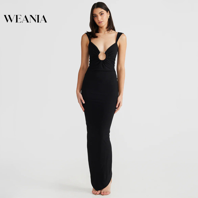 Weania ชุดเดรสแยกคอวีเปลือยเซ ็ กซี ่ ของผู ้ หญิง