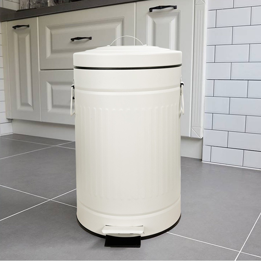 LOCAL789 ICLEAN ถังขยะเหล็กเคลือบขาเหยียบทรงกลม 12 ลิตร RETRO-AB006 ขนาด 30x25x42.5 cm. สีครีม ร้านอ