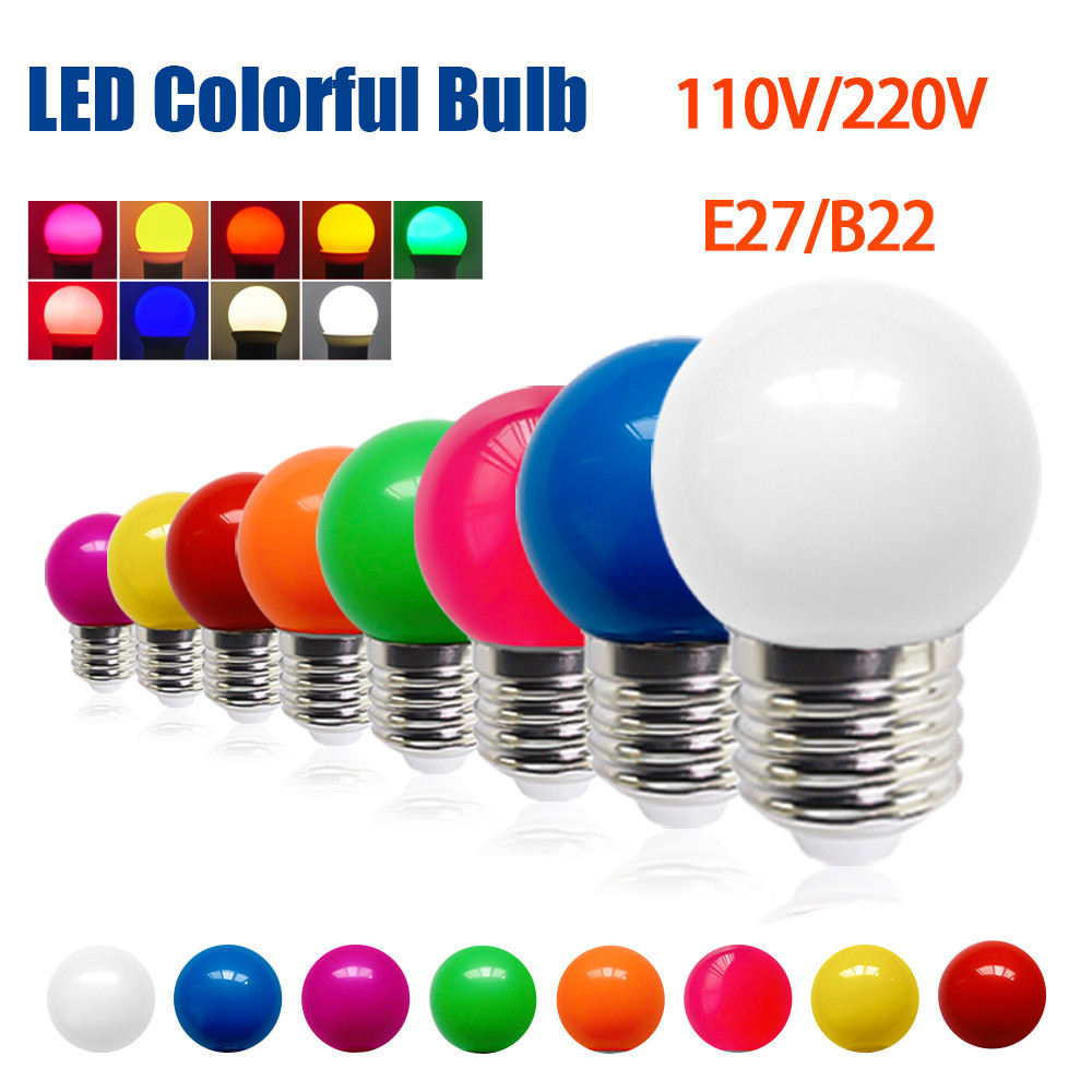 คลังสินค้าพร้อม2w G45 หลอดไฟ Led สีสันสดใส E27 B22 Mutil สีสีแดงสีฟ้าสีเขียวสีเหลืองสีชมพู Lampara L