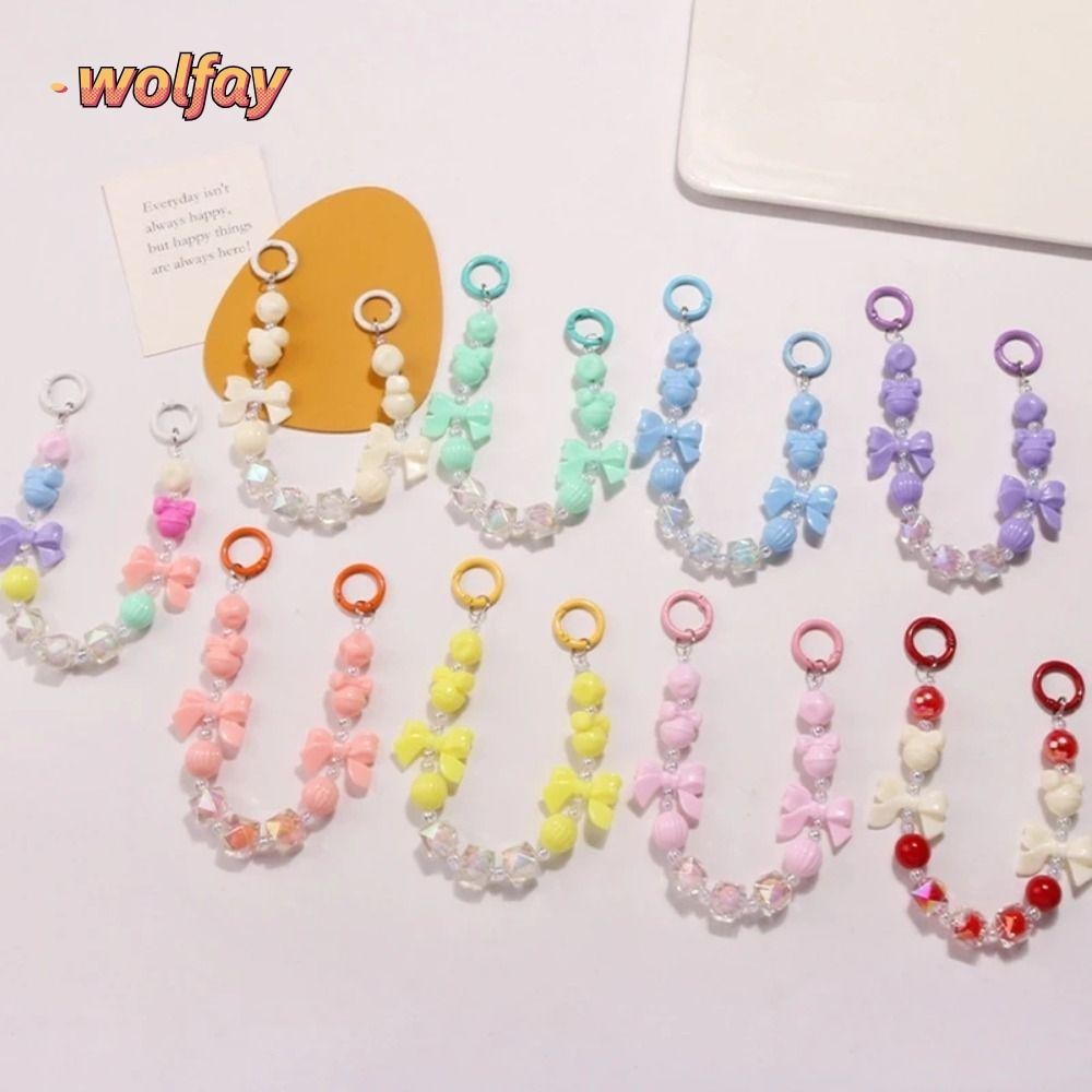 พวงกุญแจโซ่ลูกปัด WOLFAY Burst, จี้อะคริลิค Bowknot, แฟชั่นสีสันสดใสเชือกเส้นเล็กโทรศัพท์ผู้หญิง