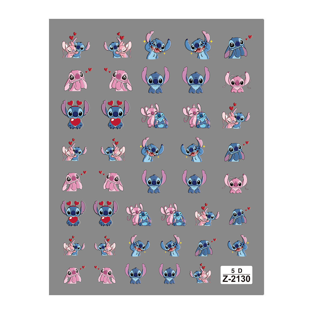 Redanco สไตล์ใหม่ 5D นูนการ์ตูน Stitch สติกเกอร์แต่งเล็บสามมิติกาวเล็บ Decal เครื่องประดับขายส่ง