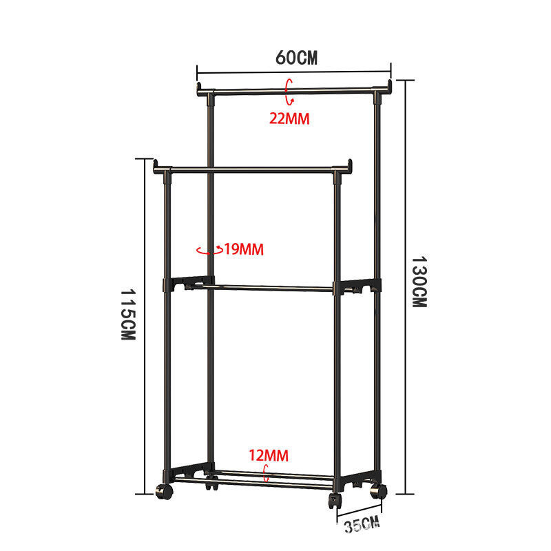 ราวตากผ้า ราวแขวนผ้าบาร์คู่ ราวตากผ้าในห้องนอน พร้อมล้อเลื่อนเคลื่อนย้ายสะดวก พร้อมส่ง - รูปที่ 5