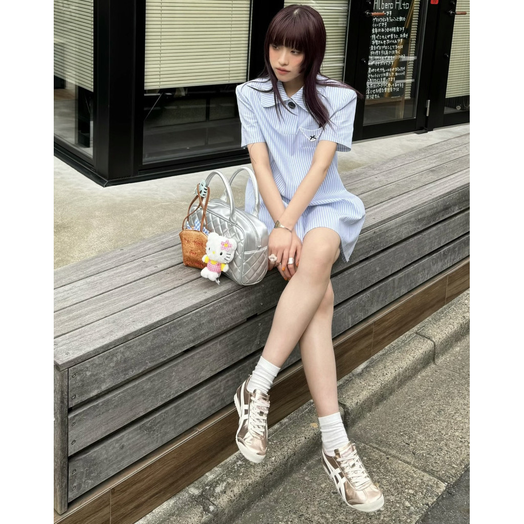 Onitsuka Tiger Mexico 66 รองเท้าลําลอง ThL7C2 รองเท้าผ้าใบสีเงินทอง