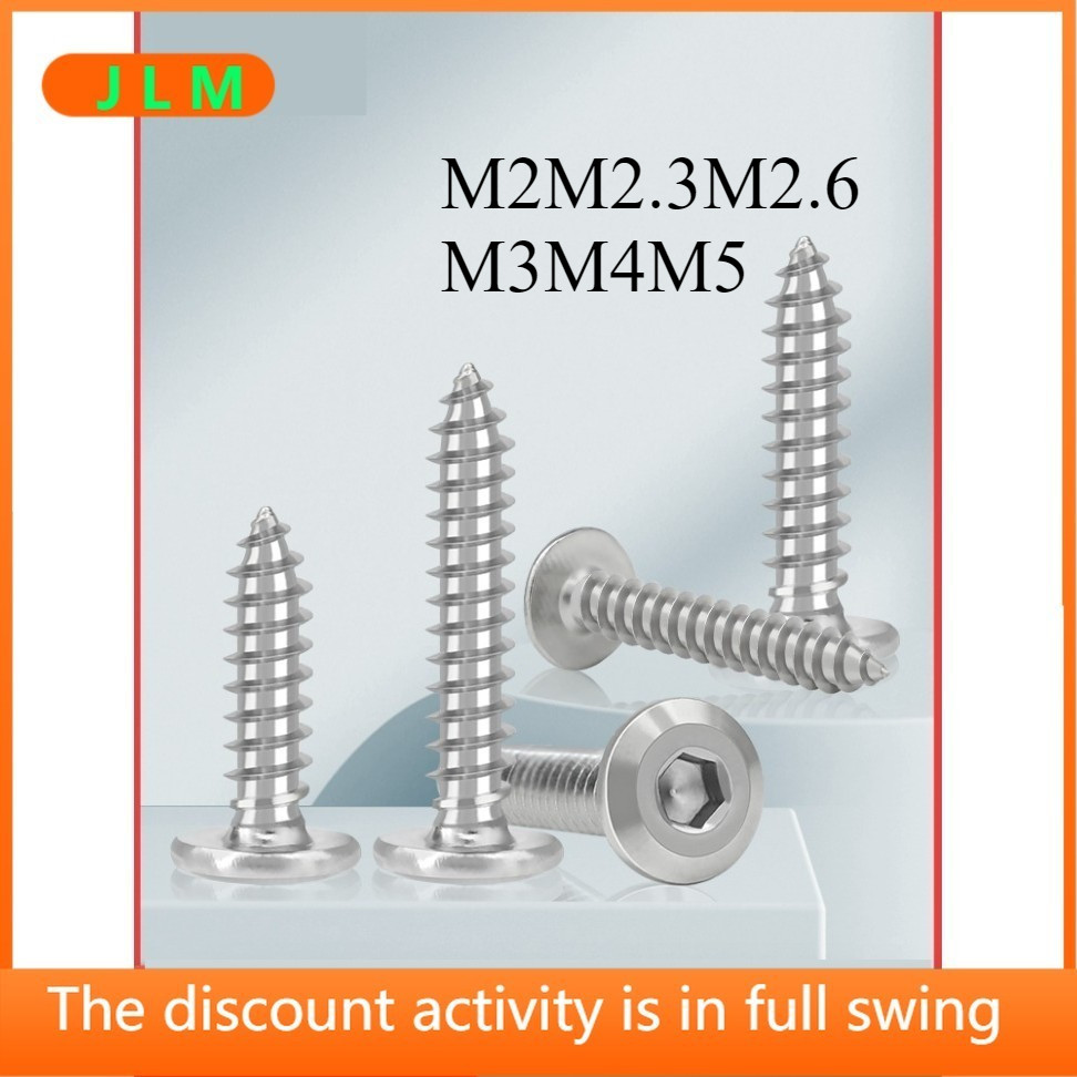 ((JLML) สแตนเลส SUS304 ขนาดใหญ่หัวแบนบางหัวเฟอร์นิเจอร์สกรู M2M2.3 M2.6 M3M4M5 Chamfered ซ็อกเก็ตหกเหลี่ยมสกรูแตะตัวเอง