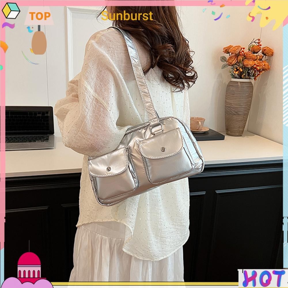 ผู้หญิง PU กระเป๋าใต้วงแขน Chic Hobo กระเป๋าซิปปิดหลายกระเป๋าสําหรับเดินทางกลางแจ้ง [Sunburst11.th]