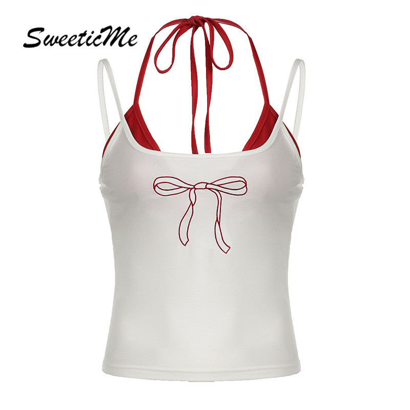 Sweeticme ผู้หญิง 2024 ใหม่แฟชั่น Sweet Halter Slim Fit พิมพ์ All Match เสื้อกล้าม Camisole