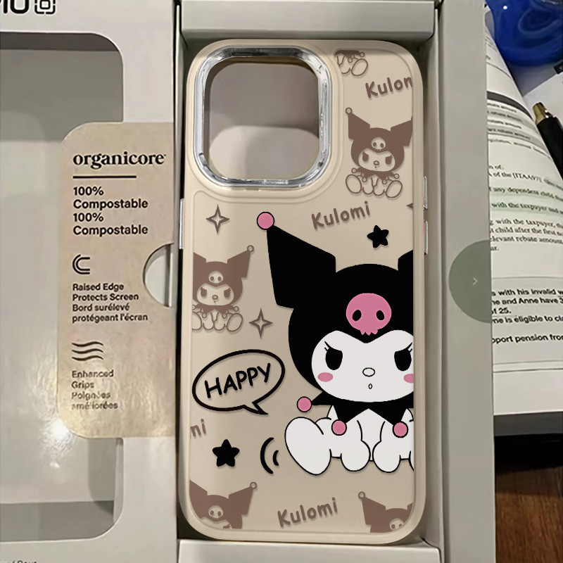 Creative การ์ตูน Kuromi รูปแบบเคสโทรศัพท์สําหรับ IPhone 13 15 12 11 14 Pro MAX XR X XS MAX 15Plus Se2020 7/8 Plus ซิลิโคนนุ่มขนาดใหญ่กรอบโลหะเคสโทรศัพท์