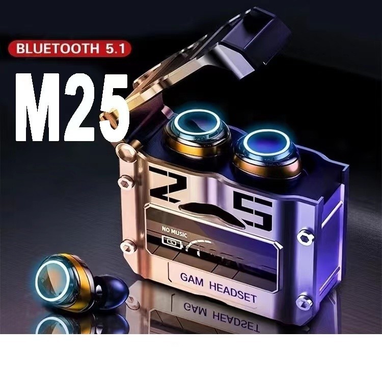 M25earbuds หูฟังไร้สายบลูทูธ TWS สมาร์ทควบคุมแบบสัมผัส earfone 9D เสียงพร้อมกล่องชาร์จชุดหูฟังบลูทูธ