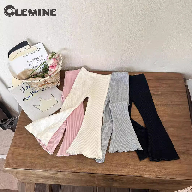 Clemine กางเกงขาบานยืดหยุ่นสูงสําหรับเด็กผู้หญิงเวอร์ชั่นเกาหลีของความยืดหยุ่นฐานแถบหลุมเอวสูงอเนกประสงค์