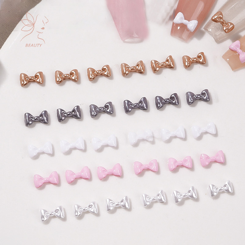 [maybeauty] 50 ชิ้นสีขาวเรซิ่นโบว์เล็บ Charm อะไหล่ 3D Rhinestone เล็บอุปกรณ์ตกแต่งอุปกรณ์สําหรับ DIY เกาหลีเล็บออกแบบ {TH}