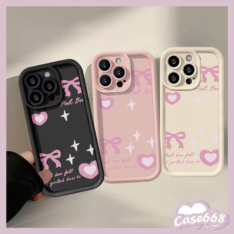 โบว์หัวใจรักสีชมพูสวยดาว เคสOPPO A16 A58 A78 A16K A53 A7 A38 A12 A17K A18 A15 A17 A77 A5 A57 A54 A5s A3s Reno 5F 4