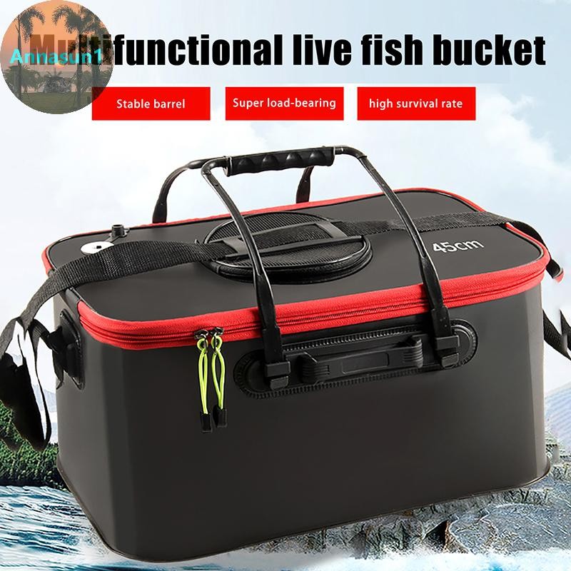 Annasun ถังปลาพับ Living Fish Bucket Multi-Functional แบบพกพาตกปลาถังปลา EVA หนากระเป๋าเป้สะพายหลังกล่องตกปลา TH