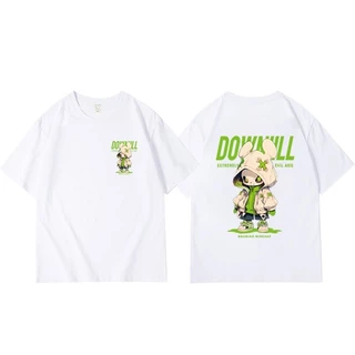 เสื้อยืดคอกลม-แขนสั้น oversize t-shirt men เสื้อสตรีทแฟชั่นเท่ๆ เสื้ออนิเมะ พิมพ์ลายการ์ตูนสวยๆ สีพื้น สีขาว-ดำ