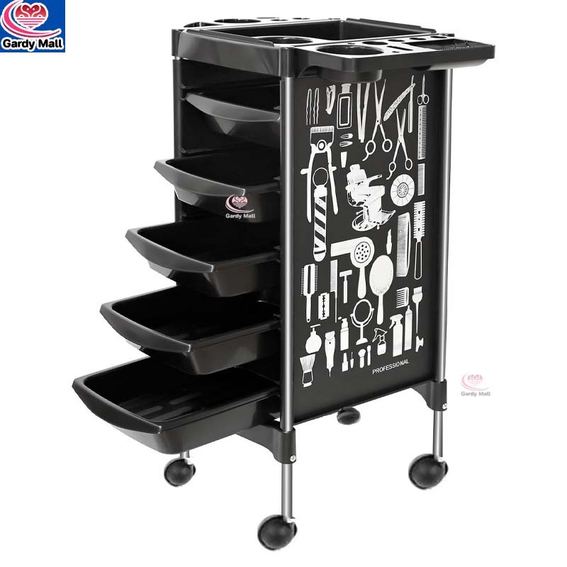 พร้อมส่ง มีลวดลายทันสมัย รถเข็นตัดผม 6ชั้น รถเข็นเสริม ที่เก็บเครื่องมือช่างทำผม ชั้นวางไดร์เป่าผม รถเข็นร้านเสริมสวย