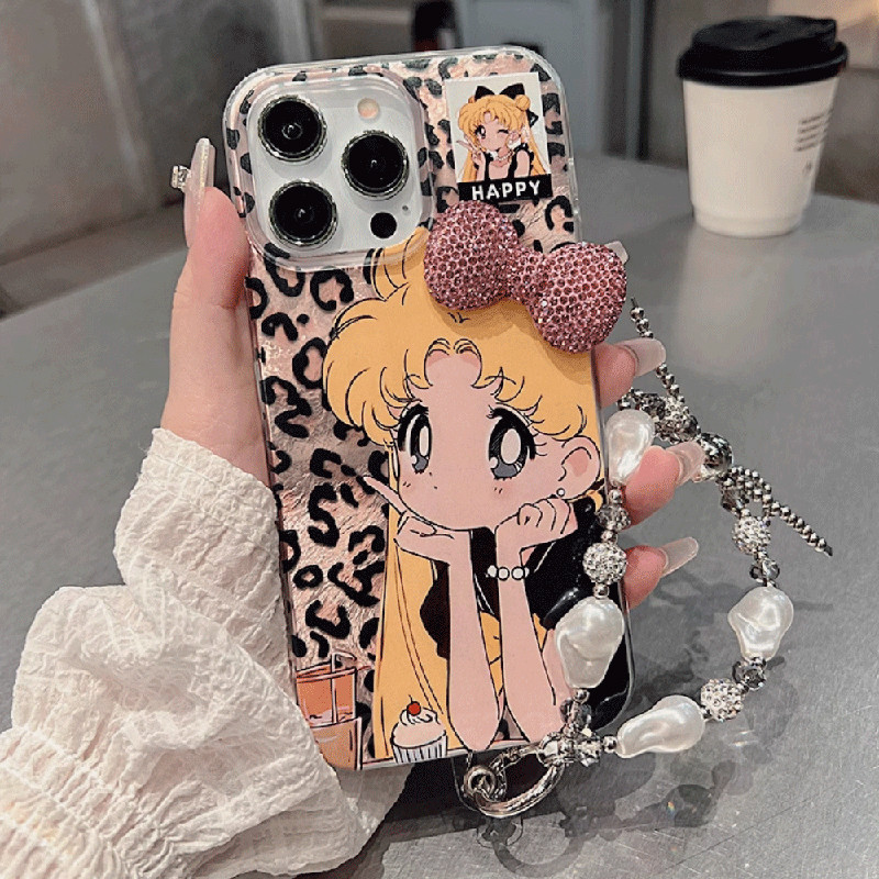 Sweet Cool เสือดาวพิมพ์สร้อยข้อมือสาวสวย Samsung S25 S24 S23 Ultra S22 + S21 FE A51 A71 M32 A31 เคสโทรศัพท์