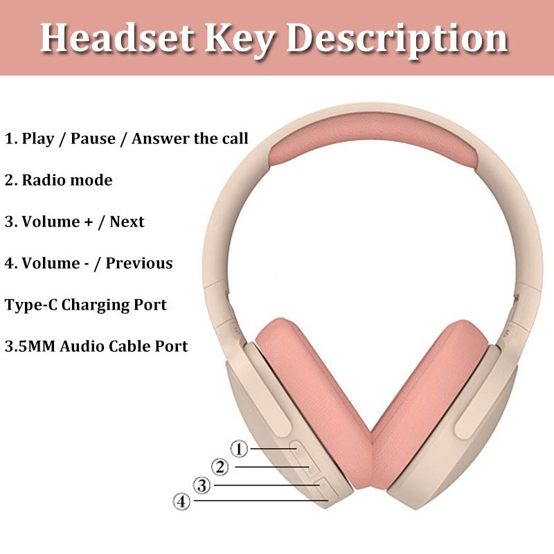 SPRISE หูฟังไร้สายบลูทูธสีสันสดใสหูฟังเสียงเด็ก Cancelling Gaming เพลงพับ Over Ear ชุดหูฟังกีฬาพร้อมไมโครโฟน 2961