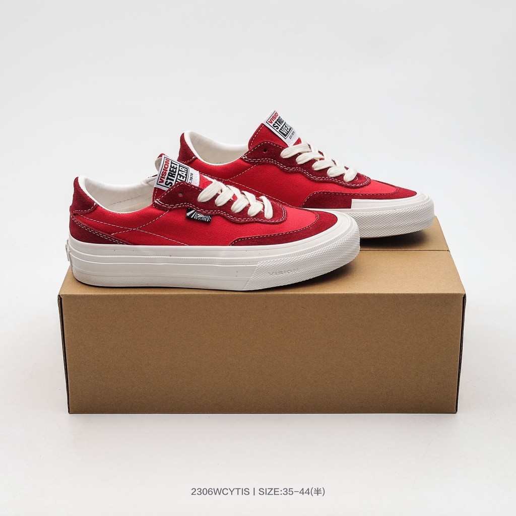 Vision Street Wear FLAT TOP Series Classic Street รองเท้าผ้าใบสเก็ตบอร์ดใหม่สีแดง