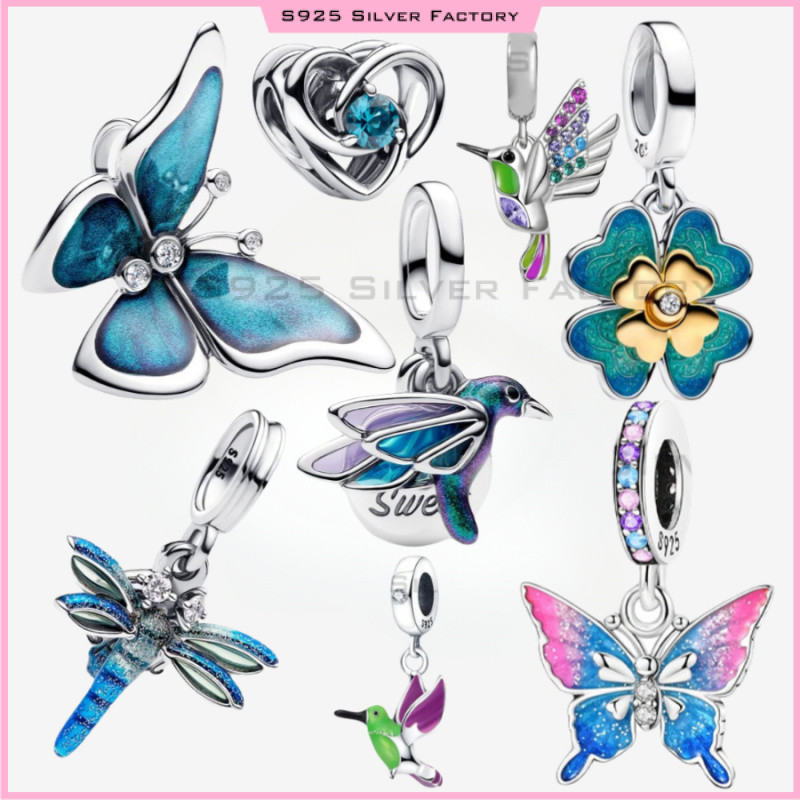 Hummingbird Dragonfly Butterfly Charm 100% เงินสเตอร์ลิง 925 สร้อยข้อมือเงินจี้ผู้ชายของขวัญผู้หญิงของขวัญวันเกิด