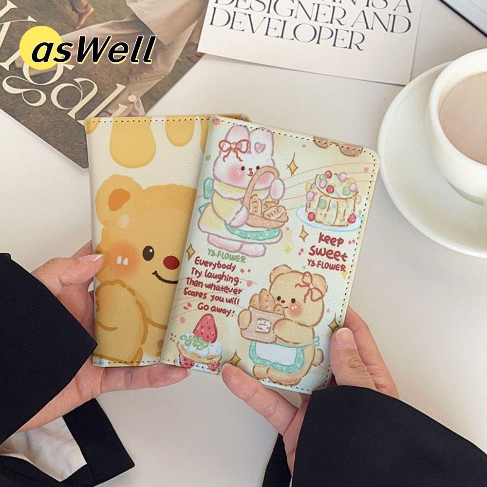 กระเป๋าพาสปอร์ต ASWELL, ที่ใส่หนังสือเดินทางหมีเนยมัลติฟังก์ชั่นบางเฉียบ, อุปกรณ์เดินทางแบบพกพาหนัง PU การ์ตูน