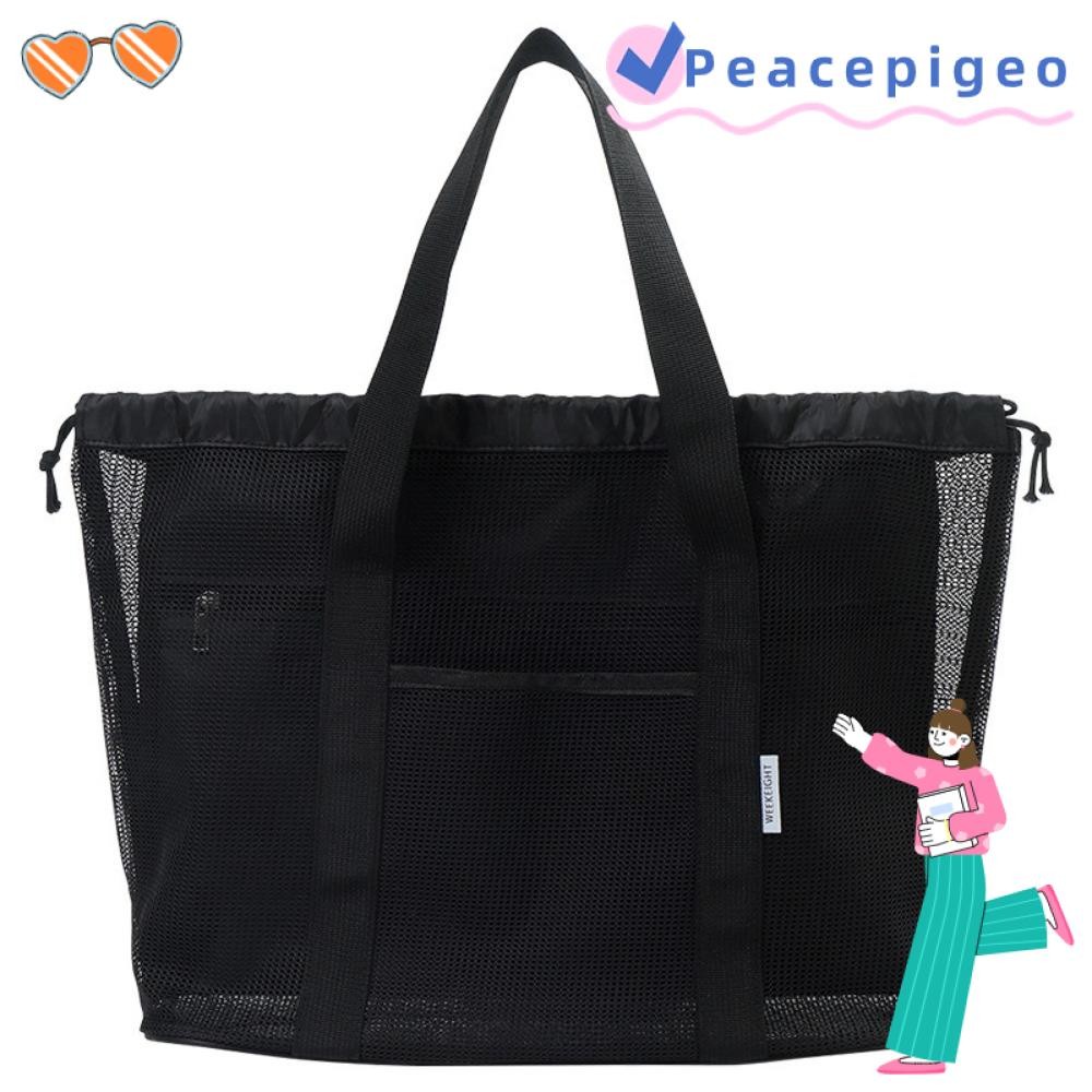 กระเป๋าถือ PEACEPIGEO, ถุงตาข่ายล้างตาข่ายแบบพกพา, กระเป๋าใส่ข้าวกลางวันความจุขนาดใหญ่ชายหาด