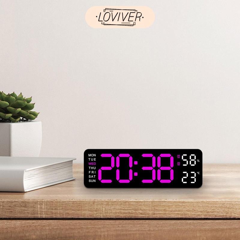 LOVIVER นาฬิกาแขวน นํา นาฬิกาแขวนดิจิตอลพร้อมวันที่ความชื้นแขวนสัปดาห์นาฬิกาตกแต่งผนังที่ทันสมัยสําหรับห้องครัวในร่มห้องนอนสํานักงา