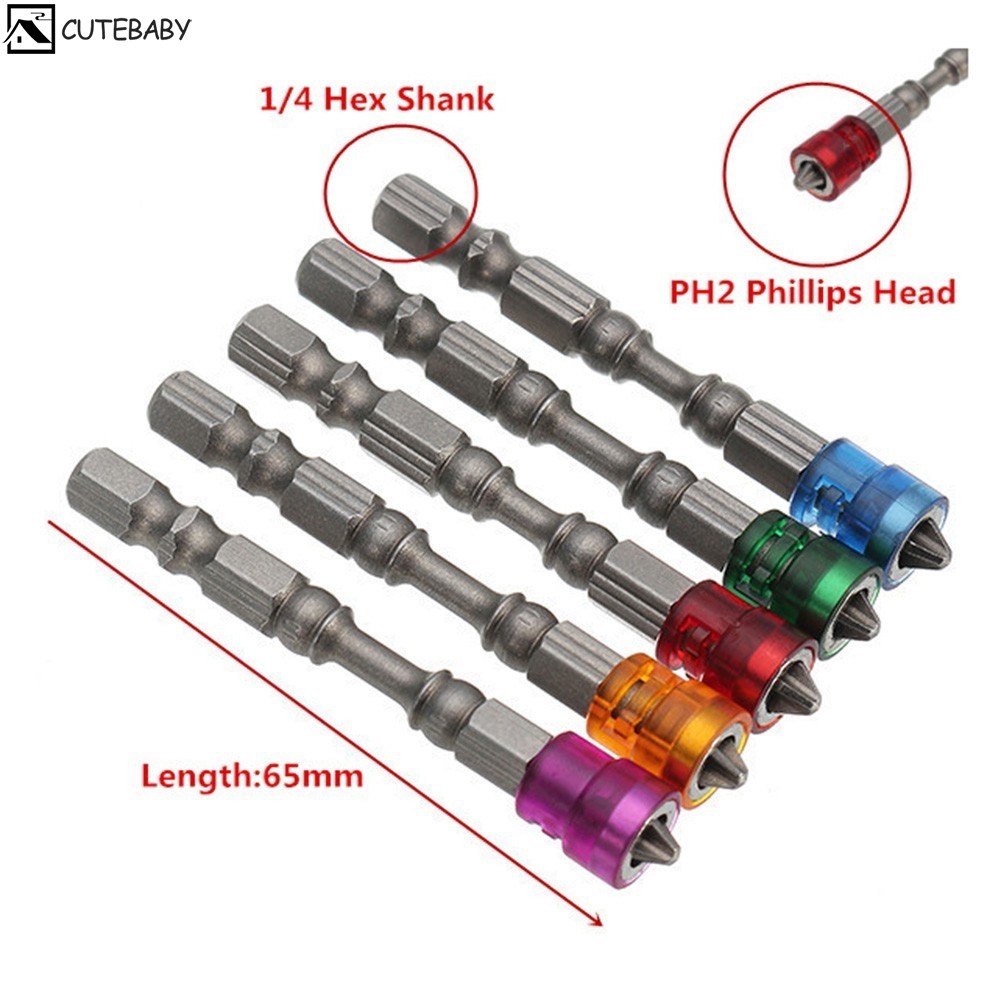 [cutebaby888] 3 ชิ้นโลหะผสม PH2 ดอกไขควงแม่เหล็กหัวเดียว 1/4 นิ้ว Hex Shank 65 มม.