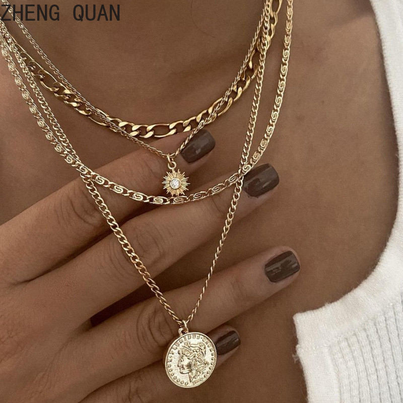 แฟชั่น Retro 18k Gold Plated Cross สร้อยคอ Multilyer Pearl Chain สร้อยคอผู้หญิงเครื่องประดับวินเทจวันหยุดของขวัญอุปกรณ์เสริม Blue Evil Eye Blessed Lucky Heart Love Sun Moon