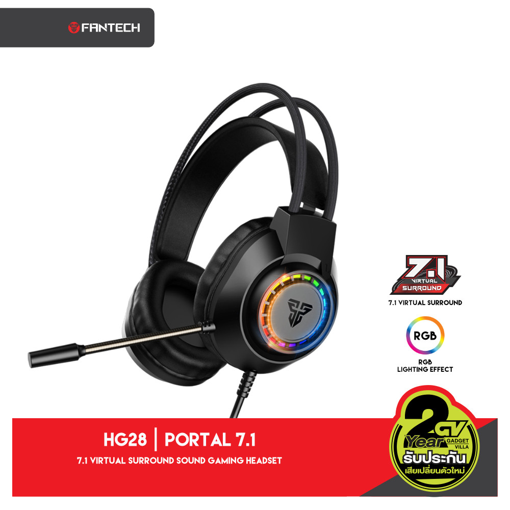 FANTECH รุ่น HG28 หูฟังเกมมิ่ง ระบบ Surround 7.1 หูฟัง Headset Gaming มีไมโครโฟน ไฟ RGB สำหรับเกมแนว