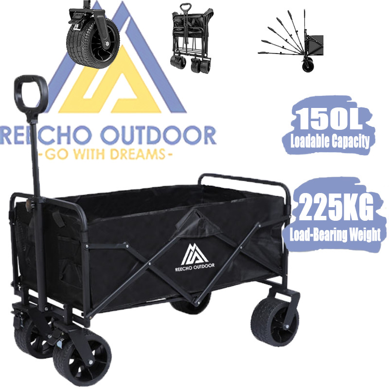 REECHO Outdoorfolding Camping Cart สวนกลางแจ้ง Trailer Wagon รถเข็น Telescopic Handle พับยูทิลิตี้ขนส่งฟรียืน Beach Off-Road Handcart