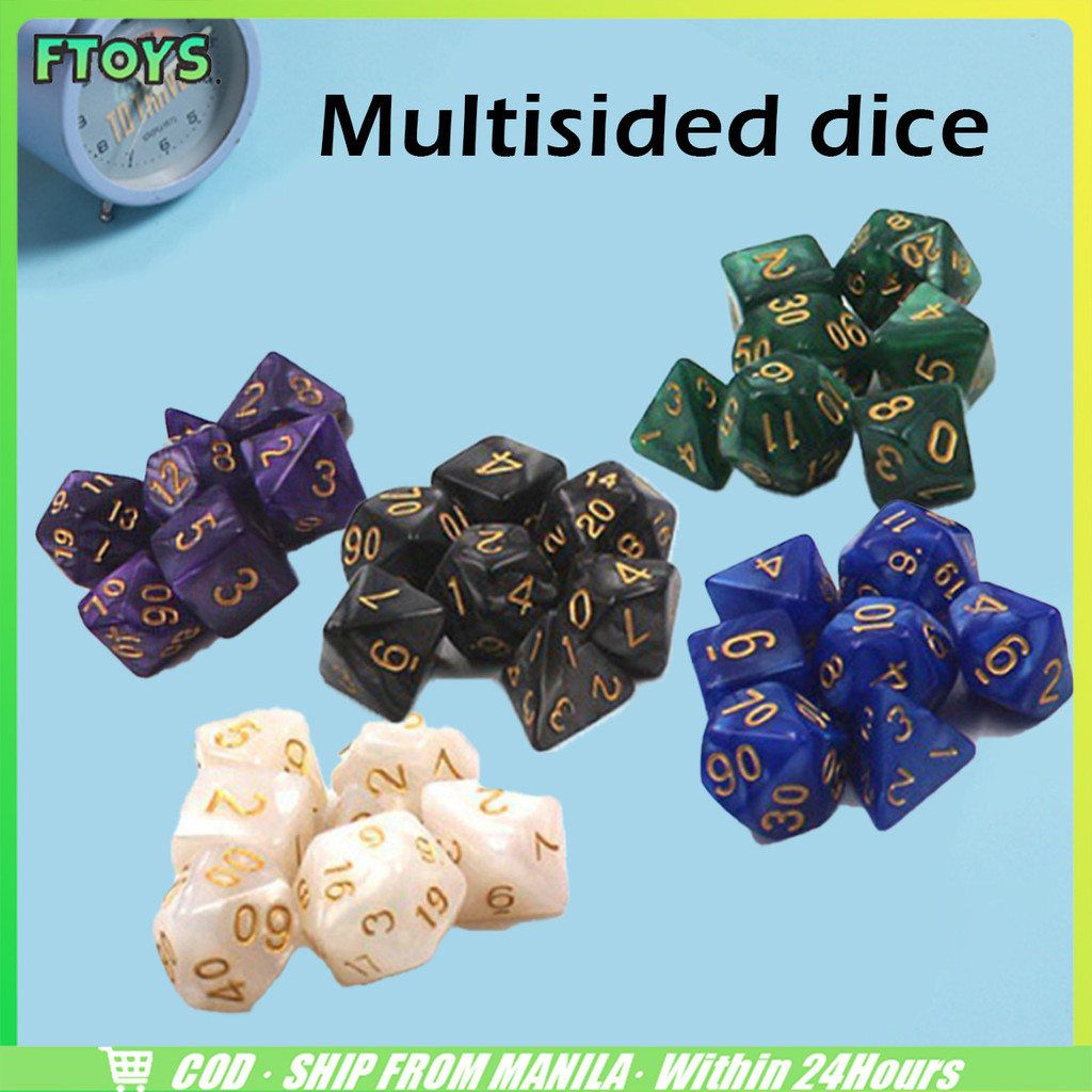 จัดส่งใน24ซม.ลูกเต๋า Dice Set of 7 ลูกเต๋าหลายด้าน d4 d6 d8 d10 d12 d20 d100 บอร์ดเกม เกมตาราง