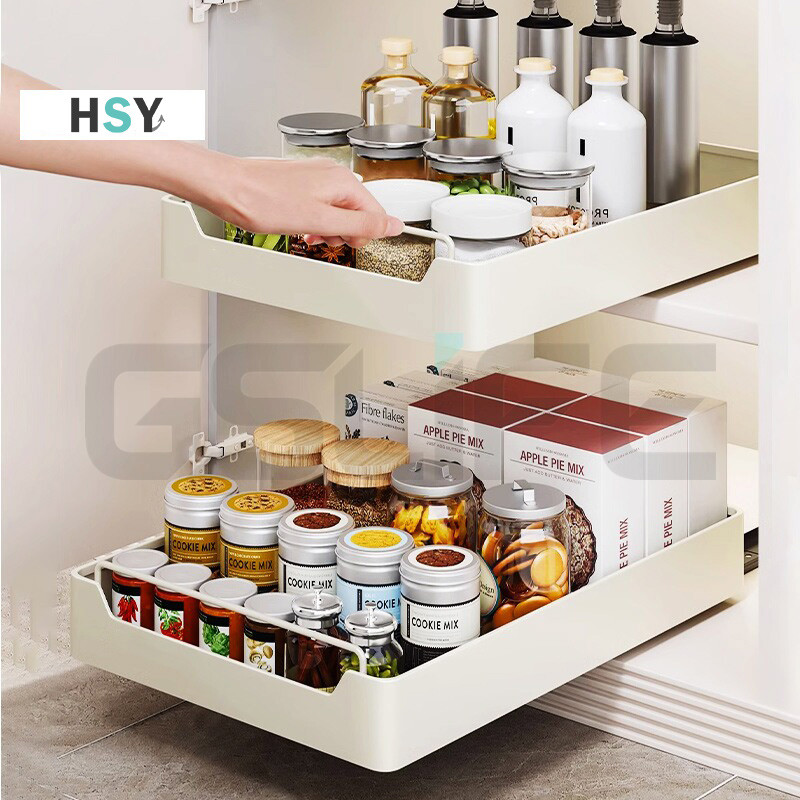 HSY[โปรโมชั่นพิเศษ] ชั้นวางจาน ตู้เก็บเครื่องปรุง ชั้นวางจานแบบลิ้นชักพร้อมรางเลื่อน +ถาดน้ำ ชั้นวางของในห้องครัว