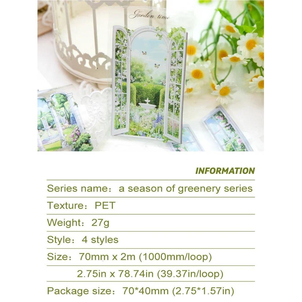 Jianwu 70 มม.* 200 ซม.ฤดู Greenery Series Vintage ดอกไม้ภูมิทัศน์วัสดุ Collage PET เทป Creative DIY Journal เครื่องเขียน