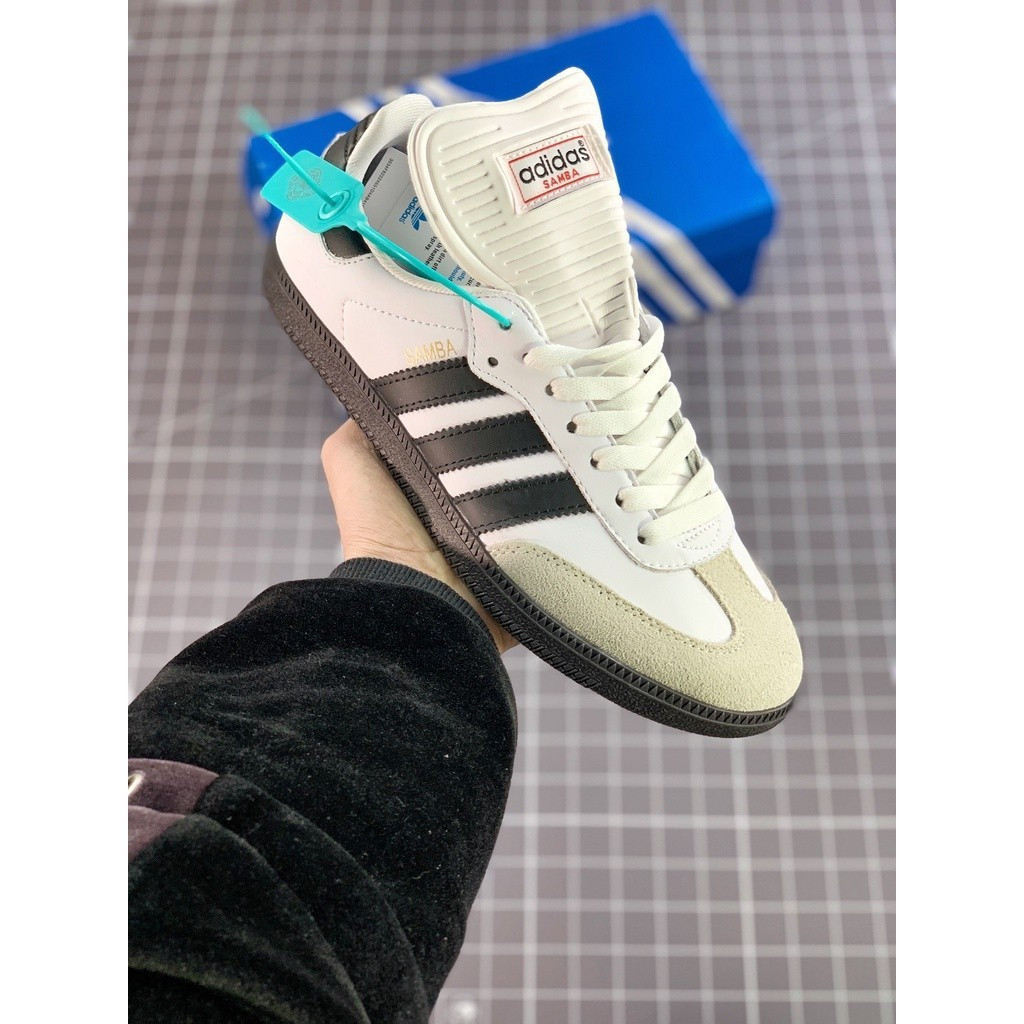 รองเท้าผ้าใบแฟชั่น Adidas แบรนด์ชั้นนำสำหรับผู้ชาย รองเท้าหนังแท้ สีดำ/เทา/เทา รองเท้าผ้าใบแฟชั่นใหม