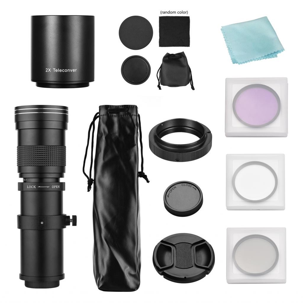 Andoer Camera MF Supertelephoto Zoom Lens f/8.3-16 420-800 มม. T-Bayonet + UV/CPL/CPL/FLD SET 2X TEL
